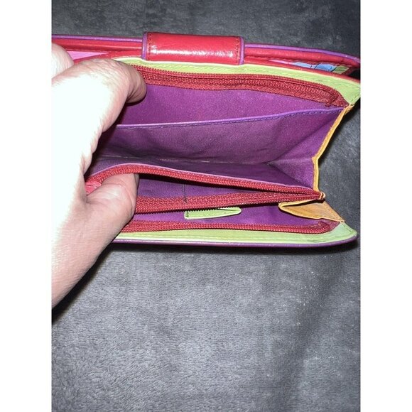 NICOLI Womens Red Leather Multicolor Interior Bifold Zip Around Wallet - Picture 11 of 11